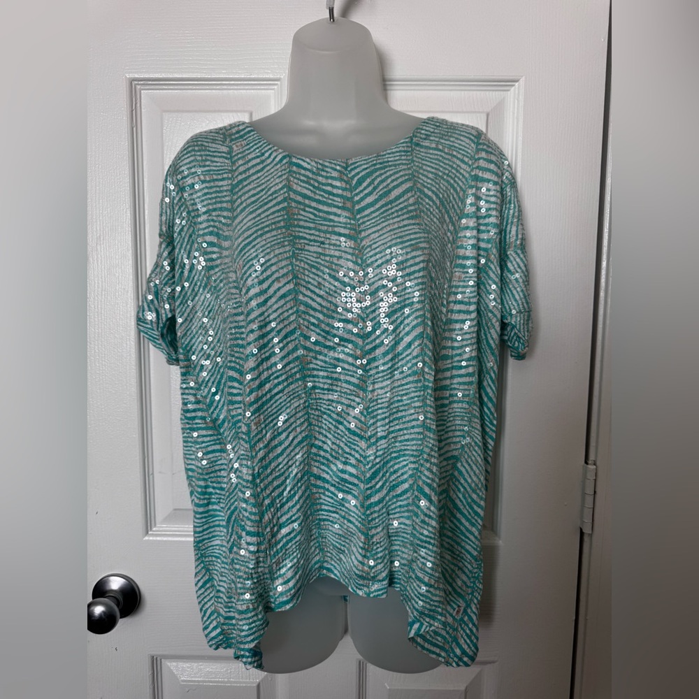 MMK Teal Sequin Short Sleeve Top